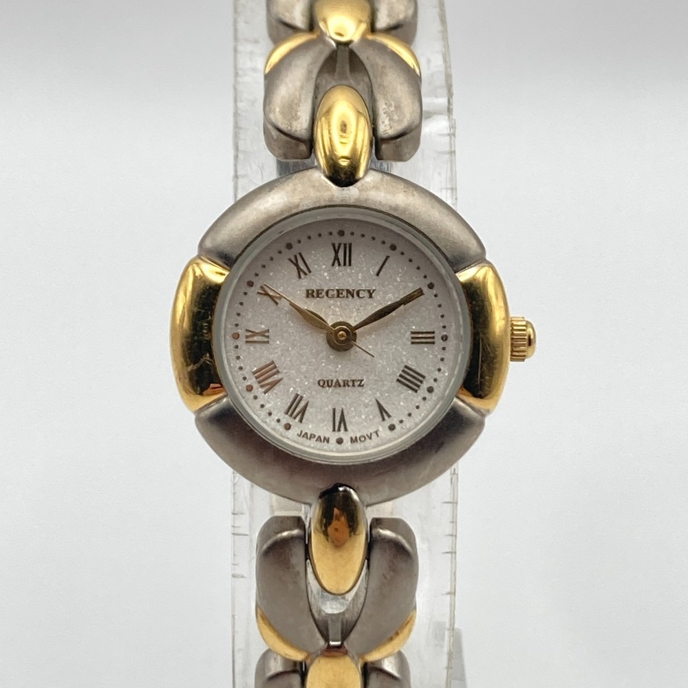 Regency Women's Watch 22mm Matte Silver Gold Tone Glitter Dial New Battery 7.25"